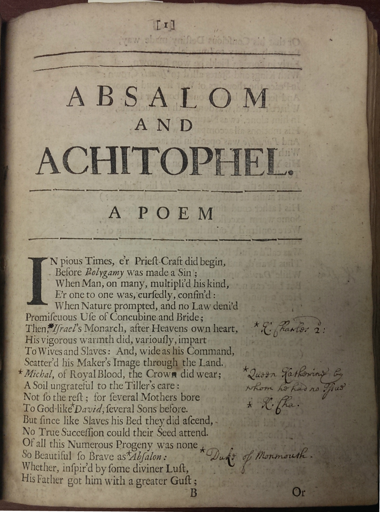 Absalom And Achitophel Adversaria Special Collections